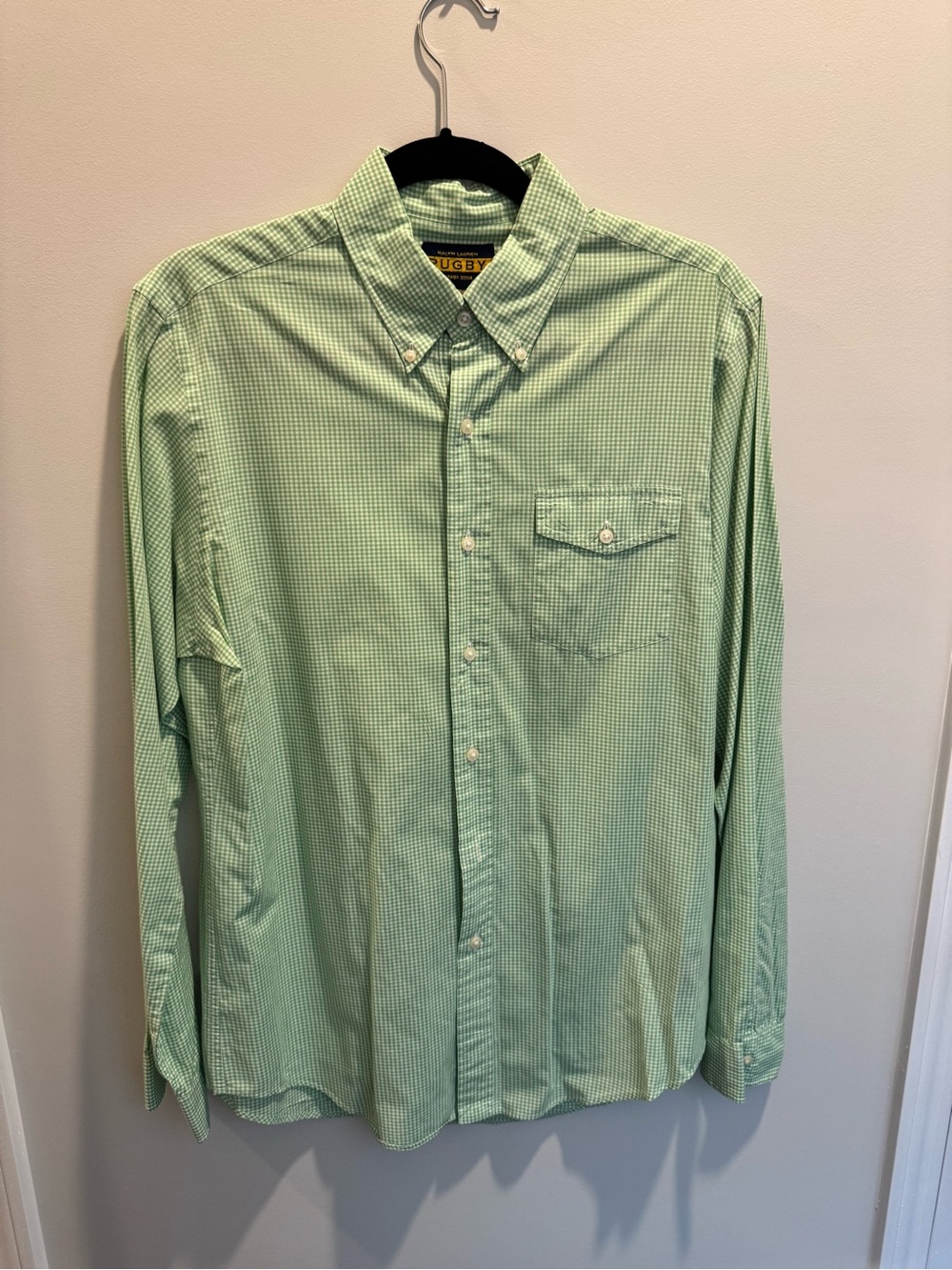 Rugby by Ralph Lauren Light Green Micro-Check Button-Down Dress Shirt Medium